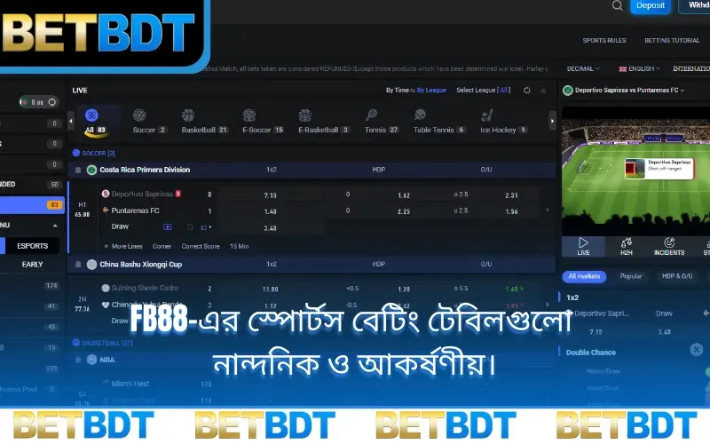 FB88-এর স্পোর্টস বেটিং টেবিলগুলো নান্দনিক ও আকর্ষণীয়।