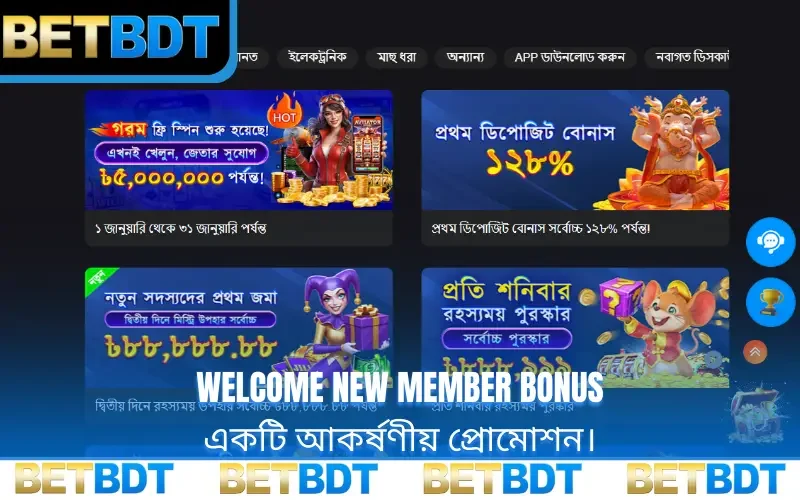 Welcome new member bonus একটি আকর্ষণীয় প্রোমোশন।